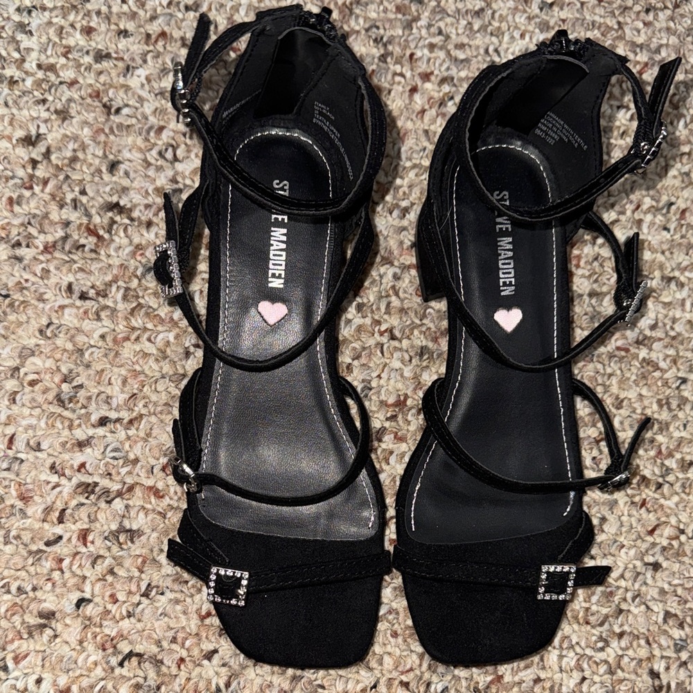 Steve Madden Black Multi-Strap Heels- Girls Size 2 - Picture 3 of 8